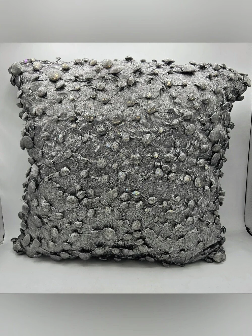 Studio A Home Global Views Metallic Gray Textured Button Feather Pillow 20x20